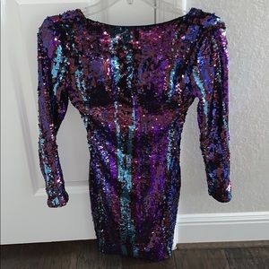 Long sleeve muli colored cocktail dress